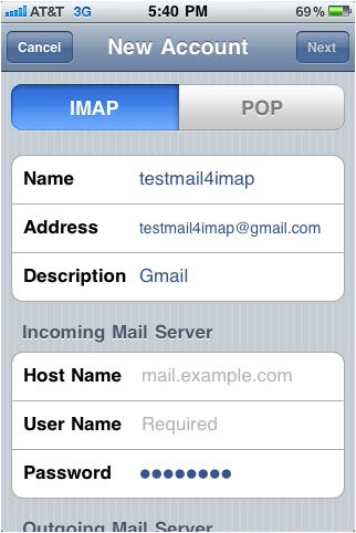 configurar gmail imap iphone 4