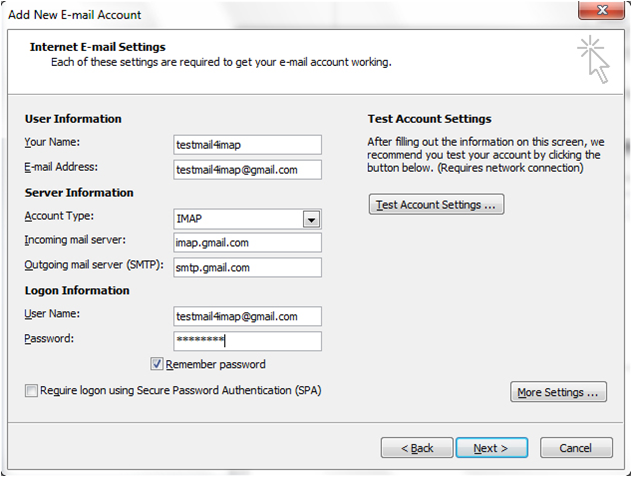 gmail settings in outlook 2007