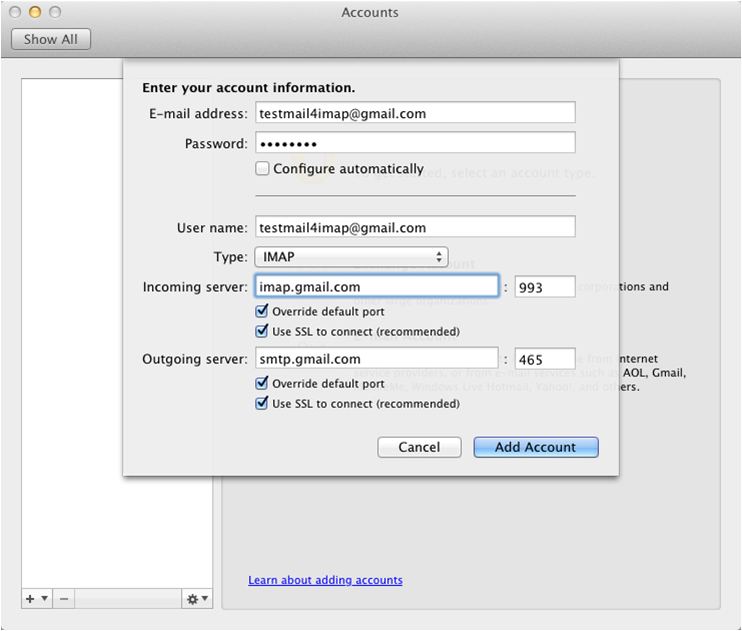 Imap Setting For Gmail To Mac Outlook 365