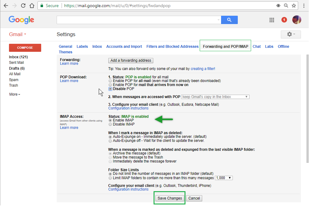 a webmail view of Gmail Settings