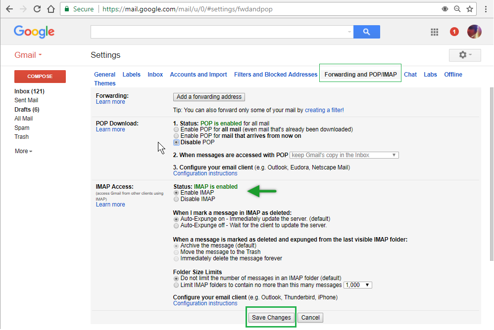 go for gmail settings