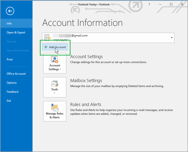 how to add email account in outlook 2016