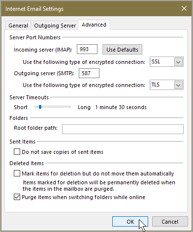 bellsouth email settings for outlook 2016