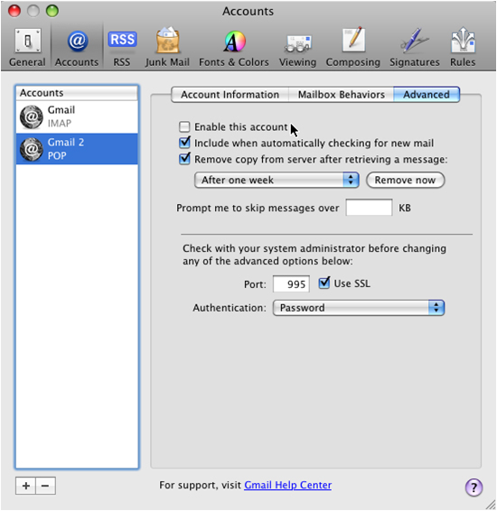 google mail server settings for mac