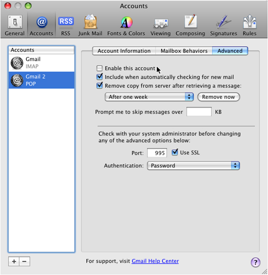 setting mac mail for gmail imap