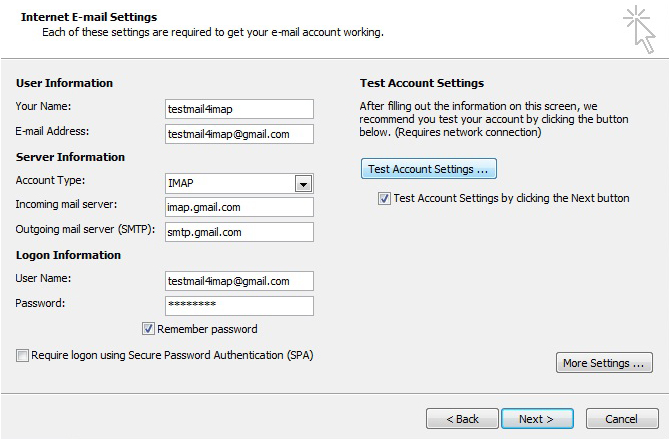 email settings for gmail accounts