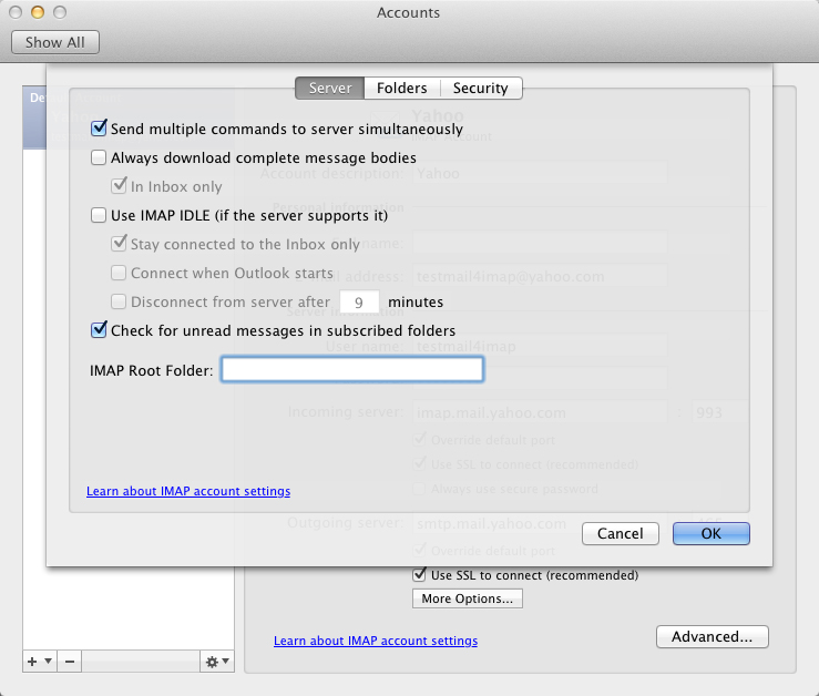 aol imap not working in outlook for mac