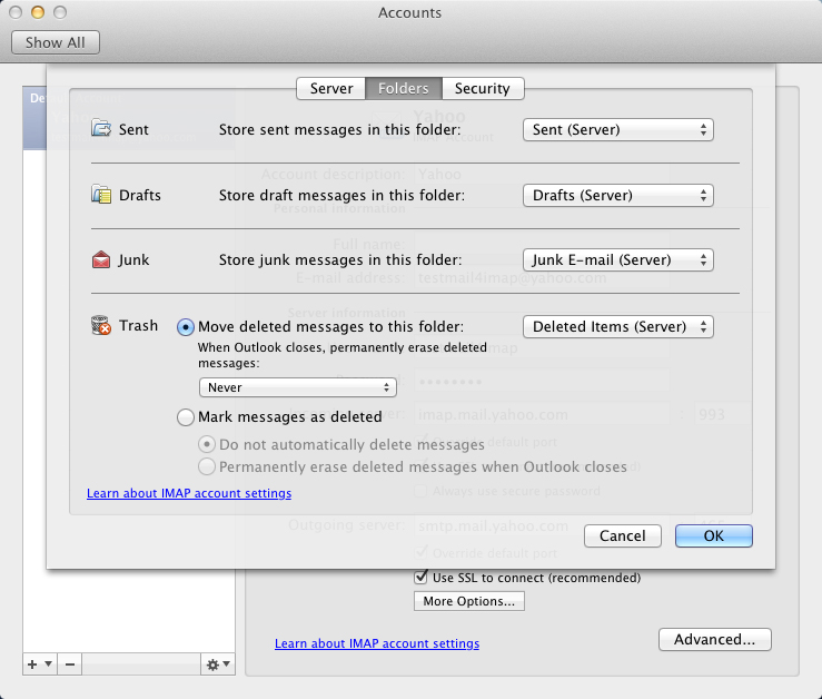 outlook for mac server settings for gmail imap troubleshooting